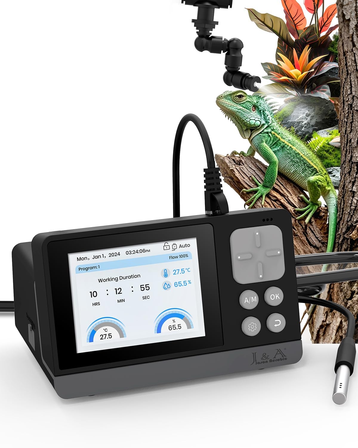 J&A Automatic Mister for Terrariums, Reptile Misting System with Programable Timer, Chameleon Fogger with Adjustable Spray Nozzles, Black