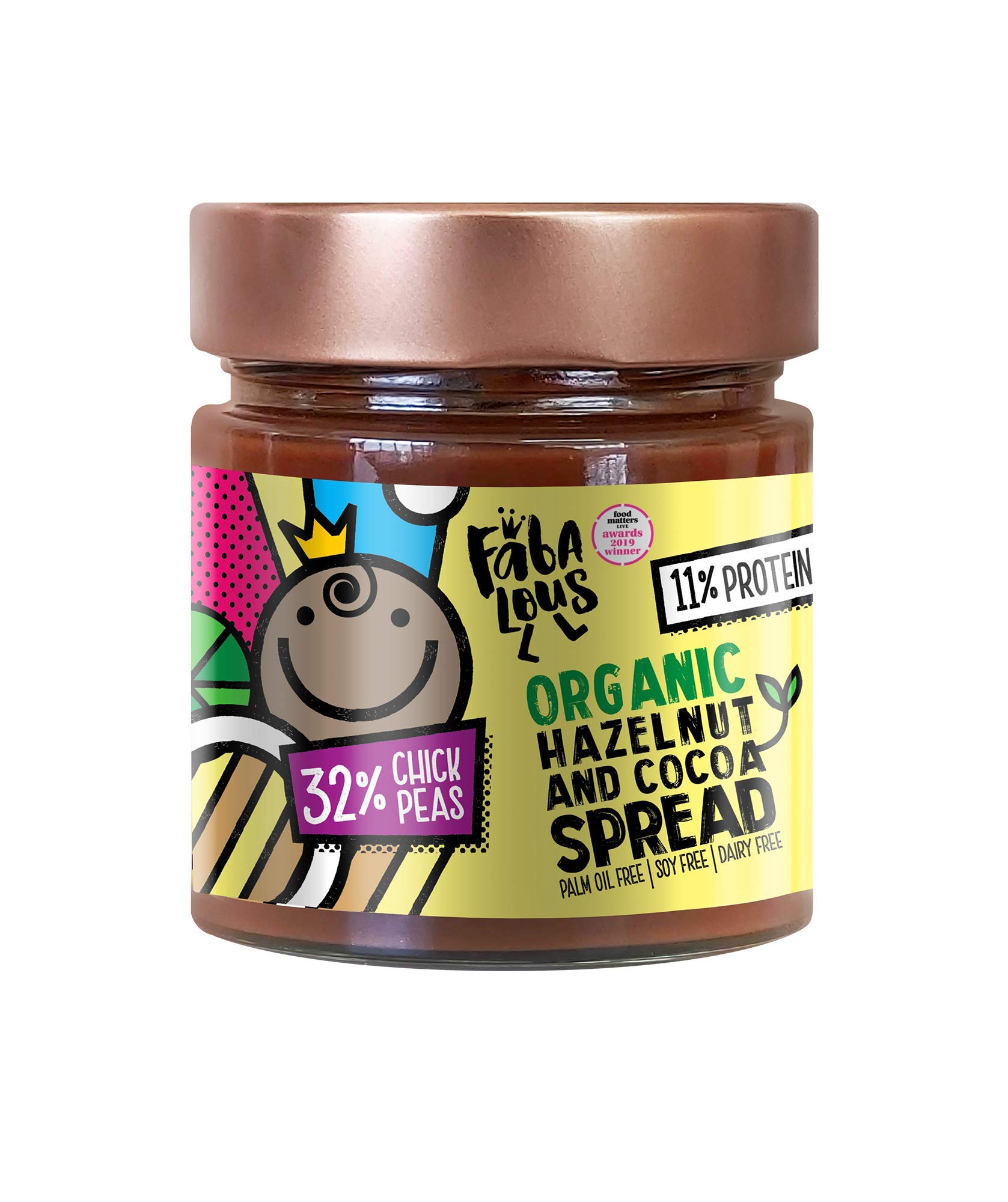Fabalous Organic Chocolate Spread (Hazelnut & Cocoa Spread) Vegan, Dairy Free, No Palm Oil, Less Sugar, More Protein 200g (Pack of 6)