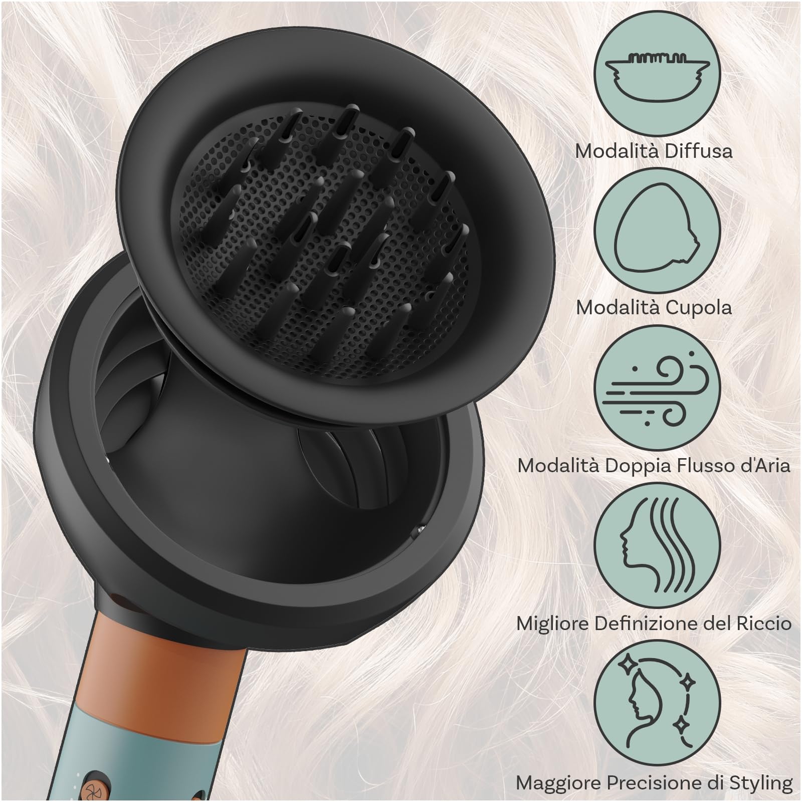Diffusore Wave + Curl per Dyson Airwrap di MMOBIEL – Compatibile con HS01, HS05, HS08 – Doppio Flusso d'Aria a Cupola e Modalità Diffusa - Accessorio per Ricci, Onde e Volume – Grigio