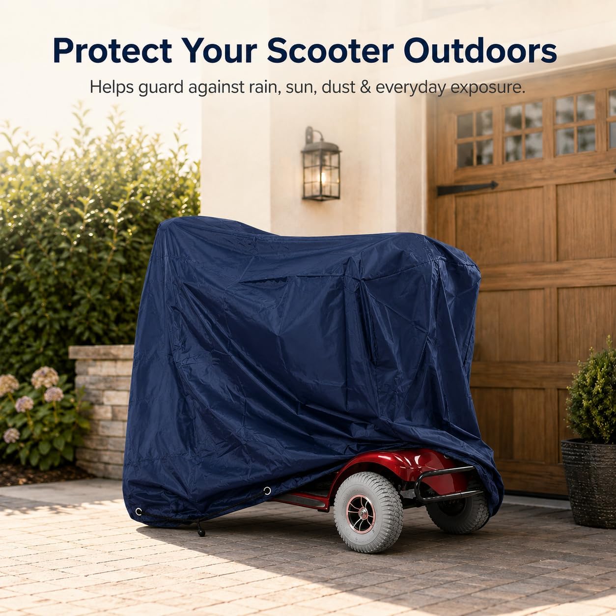 Mobility Scooter Cover Waterproof, Outdoor Scooter Cover for Rain & Sun Protection,Durable Polyester Fabric with PU Coating and Adjustable Elastic Cord Hem for Outdoor Storage