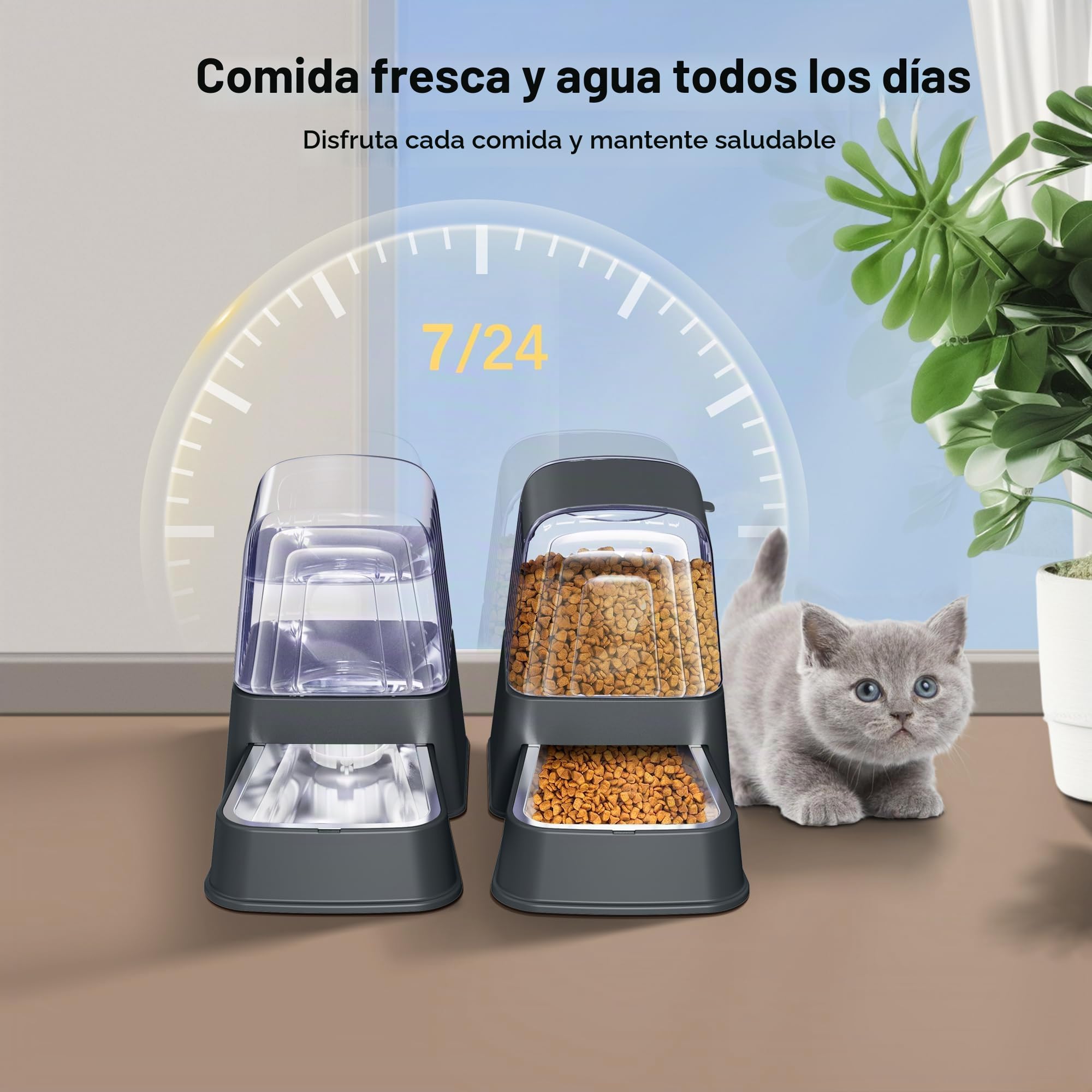 Juego de comedero automático de Alimentos y Agua para Perros y Gatos con Cuencos de Acero Inoxidable, comederos de Agua y Alimentos para Mascotas por Gravedad, 100% Libre de BPA, Gran