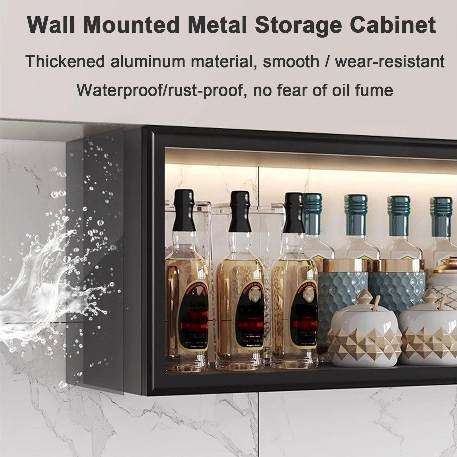 Armoire Flottante Murale pour Armoire de Cuisine, Organisateur de Garde-Manger en Aluminium Robuste pour épices/canettes/Bouteilles, Armoire à Pharmacie de Rangement pour Salle de Bain