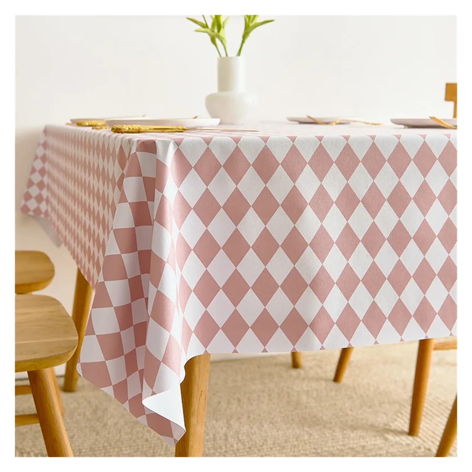 Mzsklw Pink Prismatic Waterproof Tablecloth Pvc Square Tablecloth Rectangle Waterproof Table Cloth Tabletop Cover Oil Proof Wipeable Covers(,140X180cm)