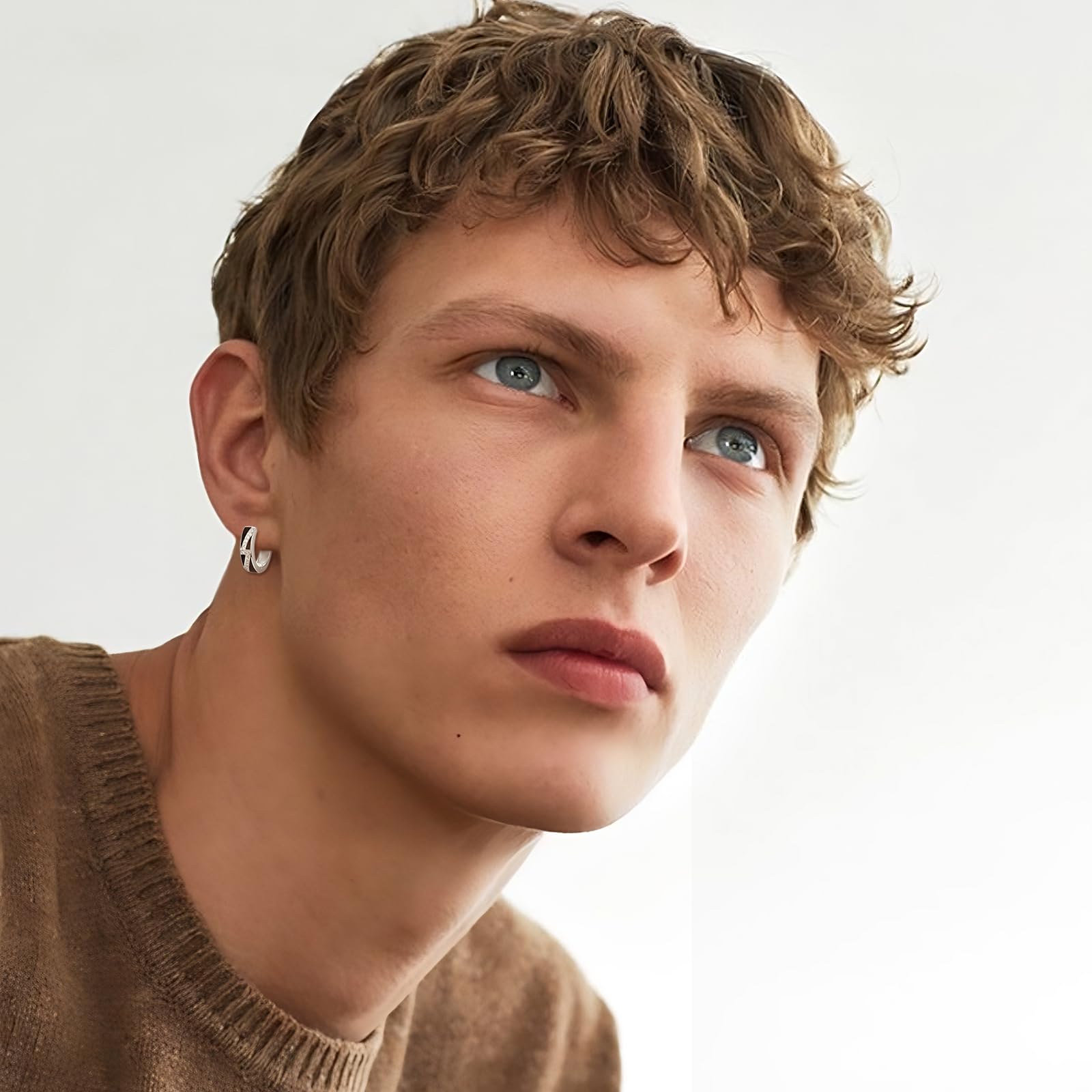 TANGPOET Orecchini da uomo in argento 925 nero, con fulmini, da uomo, a cerchio, piccoli orecchini, regalo per donne, ragazzi, ragazze, Argento sterling, Zirconia cubica