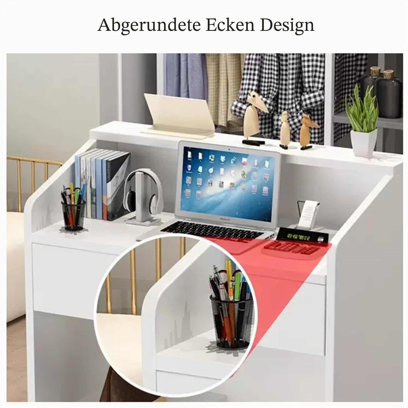 Empfangstheke mit Schubladen & Schrank, Rezeption in weiß, Empfangstresen, Bürotheke, für Firmenhallen, Hotelrezeptionen, Bekleidungsgeschäften, Konditoreien, Obstgeschäften, MDF, 60x40x92cm