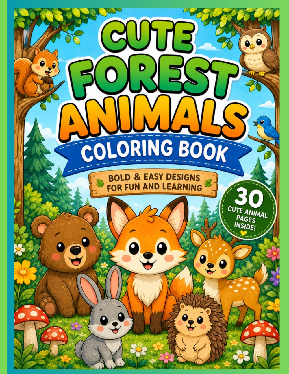 Cute Forest Animals Coloring Book for Kids: | Fun and Easy Coloring Pages | 30 Pages Activity Book for Boys and Girls