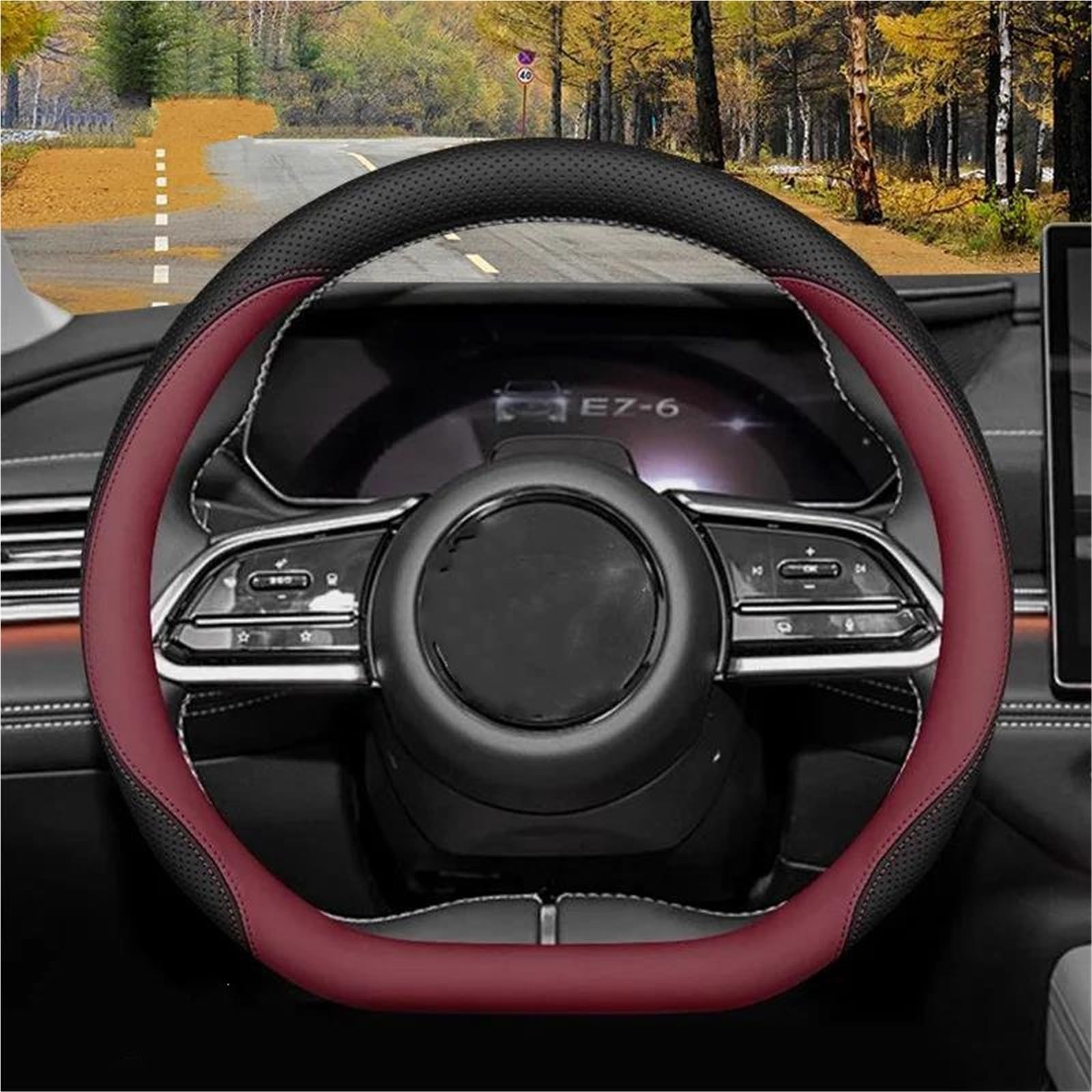 Funda para Volante Coche para Mazda EZ6 2024 Interior De Cuero Transpirable Color Accesorios(Type F)