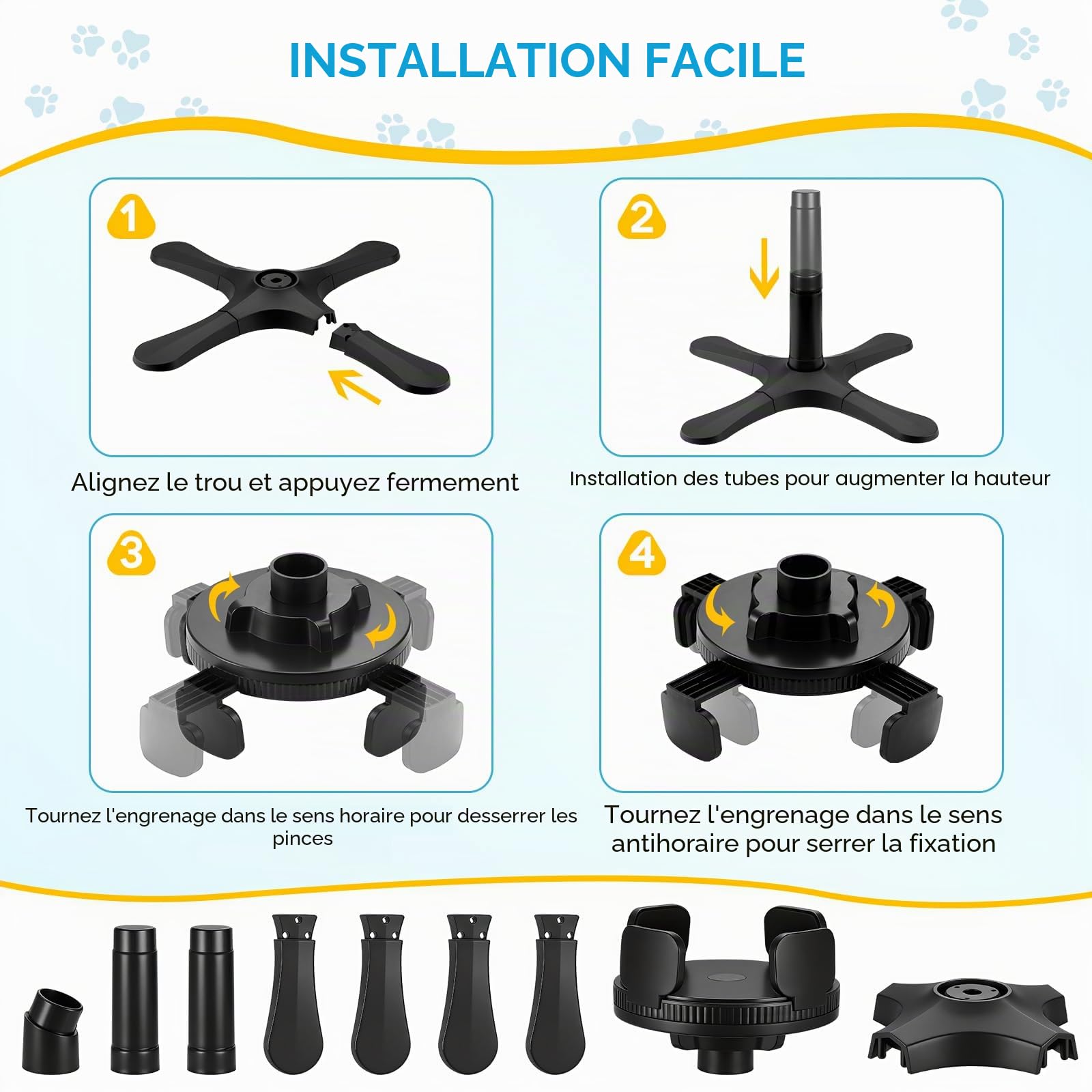 Support Gamelle Chien Surélevée Robuste, Gamelle Surélevée pour Chien Hauteur Réglable De 14 À 34 CM, Antidérapante Réhausseur Gamelle pour Chien De Grande, Moyenne Et Petite Taille