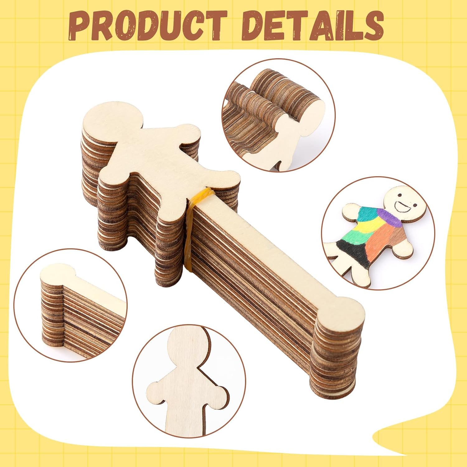 150 Pack 1.6 x 5.3 Inches People Shaped Wood Craft Sticks DIY Unfinished Popsicle Sticks for Crafts Jumbo Wooden Craftable People Figures for Student Back to School Supplies