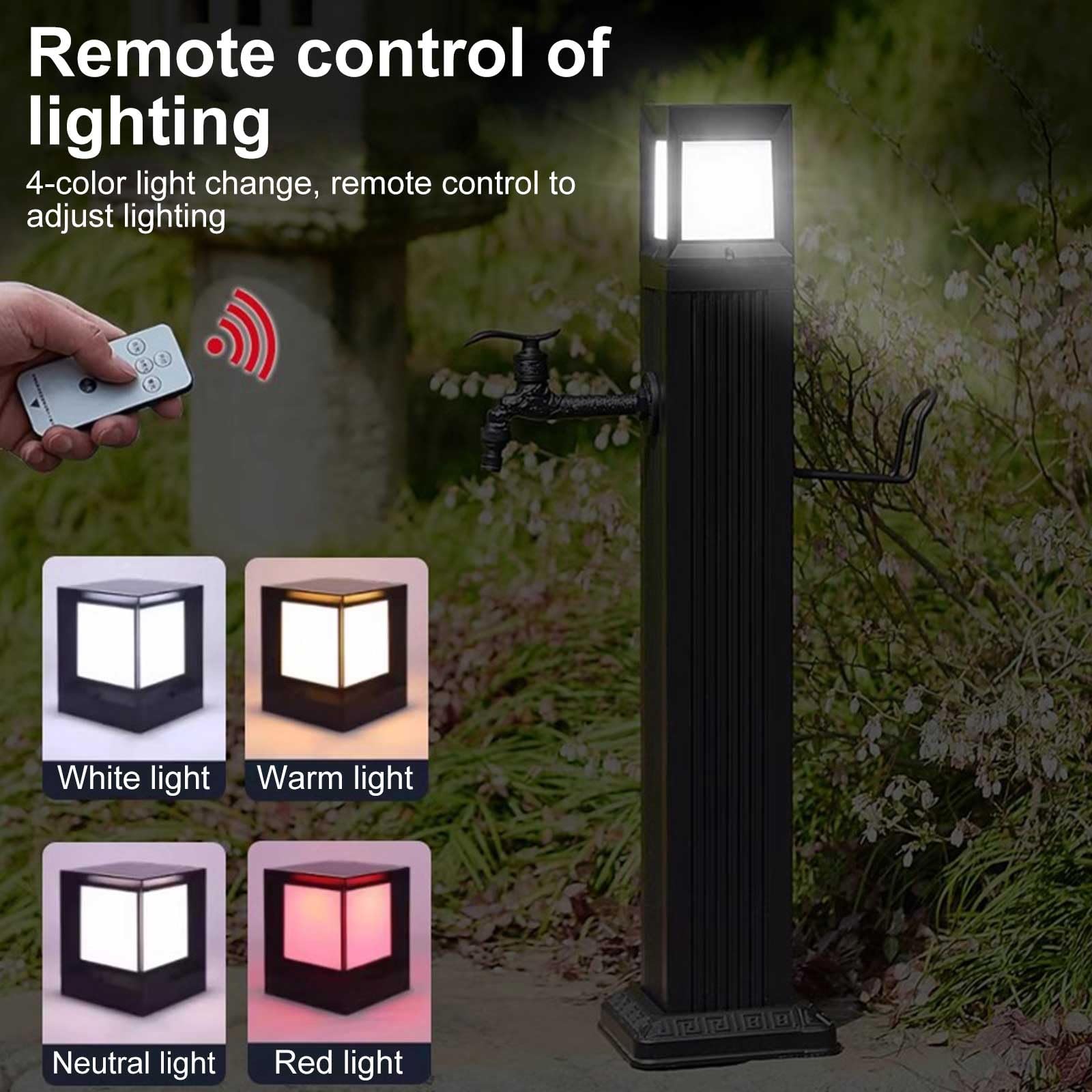 Columna De Agua Solar Led para Jardín - Grifo Exterior Independiente De Acero Inoxidable - Diseño Cuadrado Vertical para Patios, Jardines Y Terrazas - Elegante Fuente De Agua，74cm/29in