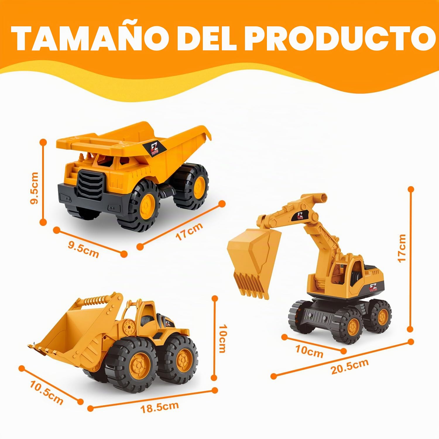 3 PCS Excavadora Juguete, Juego De Excavadora De Juguete De Arena, Coches Juguete De Arena, Con Volquete Camión Excavadora Cargador Frontal, Camiones De Construcción Para Niños e 3 A 12 Años