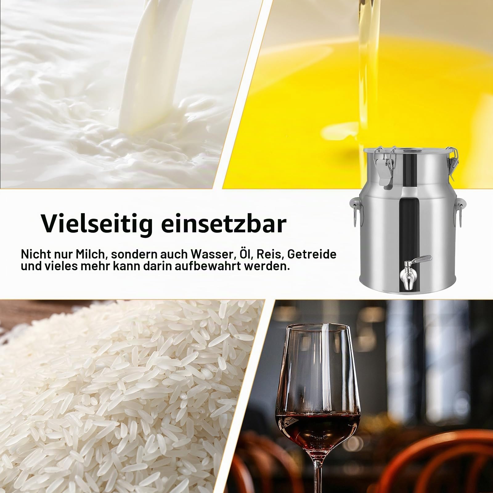 AIZYR Milchkanne Mit Zapfhahn Und Tragegriff Milcheimer Aus Edelstahl Milchkanne Fässer Verschließen Getränkespender Für Milch, Wein Und Öl,5L