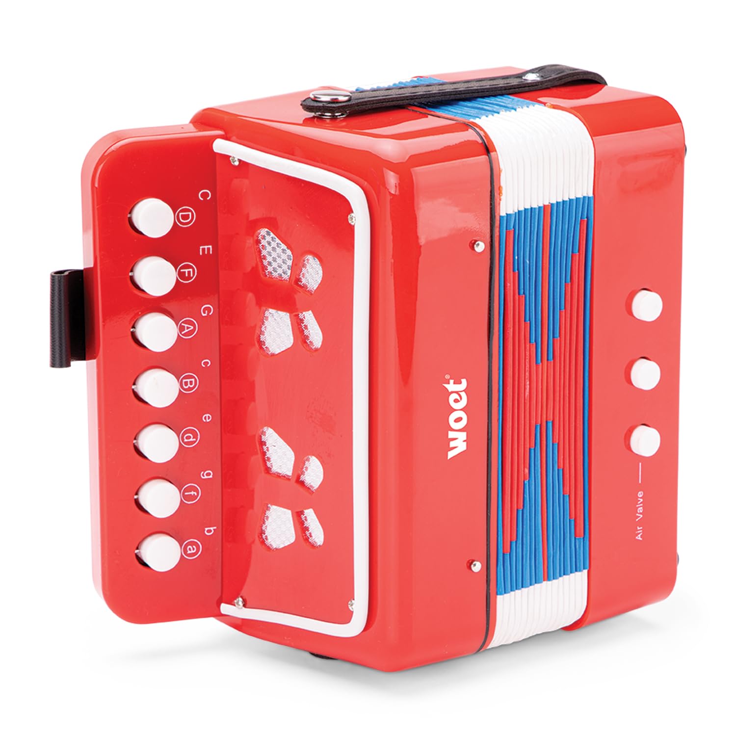 Woet® Acordeón de Juguete Rojo para Niños, Instrumento Musical con Libro de Canciones y 8 Canciones, Juguete Educativo para Principiantes, Desarrollo Musical, A Partir de 3 Años