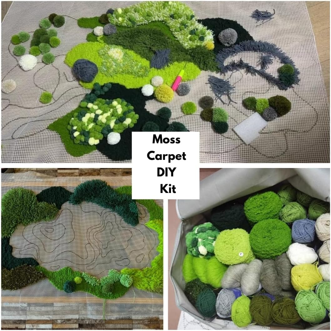 Latch Hook Rug Kit DIY 52x30 in Carpet for Adults Kids Beginners, Moss Garden Pre-Printed Canvas Yarn Rug Hooking Kits, Creative Craft Home Decor Ideal for Learning Rug Making