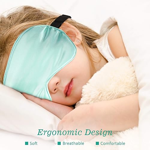 Miniatura 2 de 4 piezas de máscara de seda para dormir para niños, máscara de ojos suave con correa ajustable, para dormir, bloquear las luces, viajar y relajarse