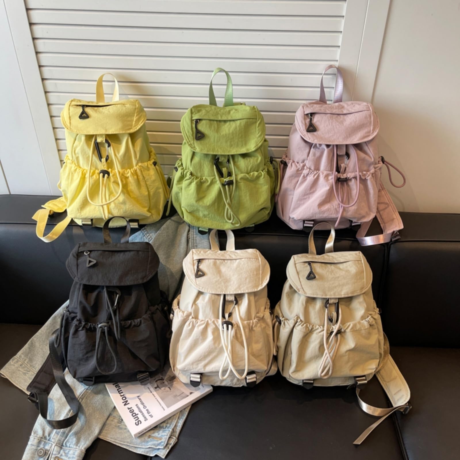 Zaino A Cordone in Nylon Leggero, Piccolo Scolastico di Moda per Ragazze-green-30cmx20cmx13cm