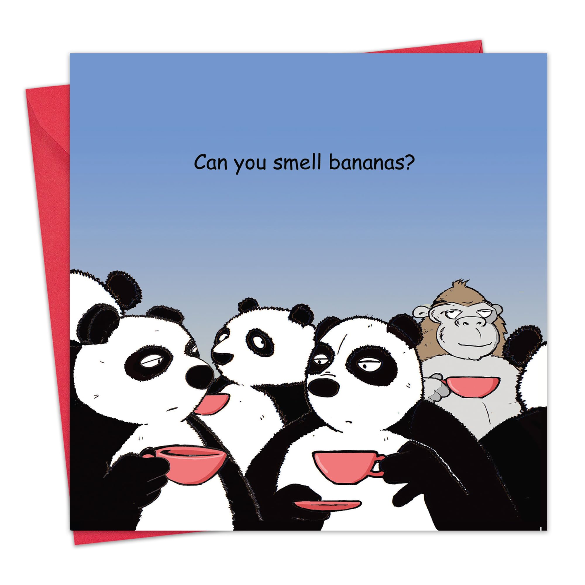 Twizler Funny Card with Pandas and Monkey – Blank Card - Happy Birthday Card – Humour Card – Good Luck Card – Thank You Card – Congratulations Card – Goodbye Card – New Home Card