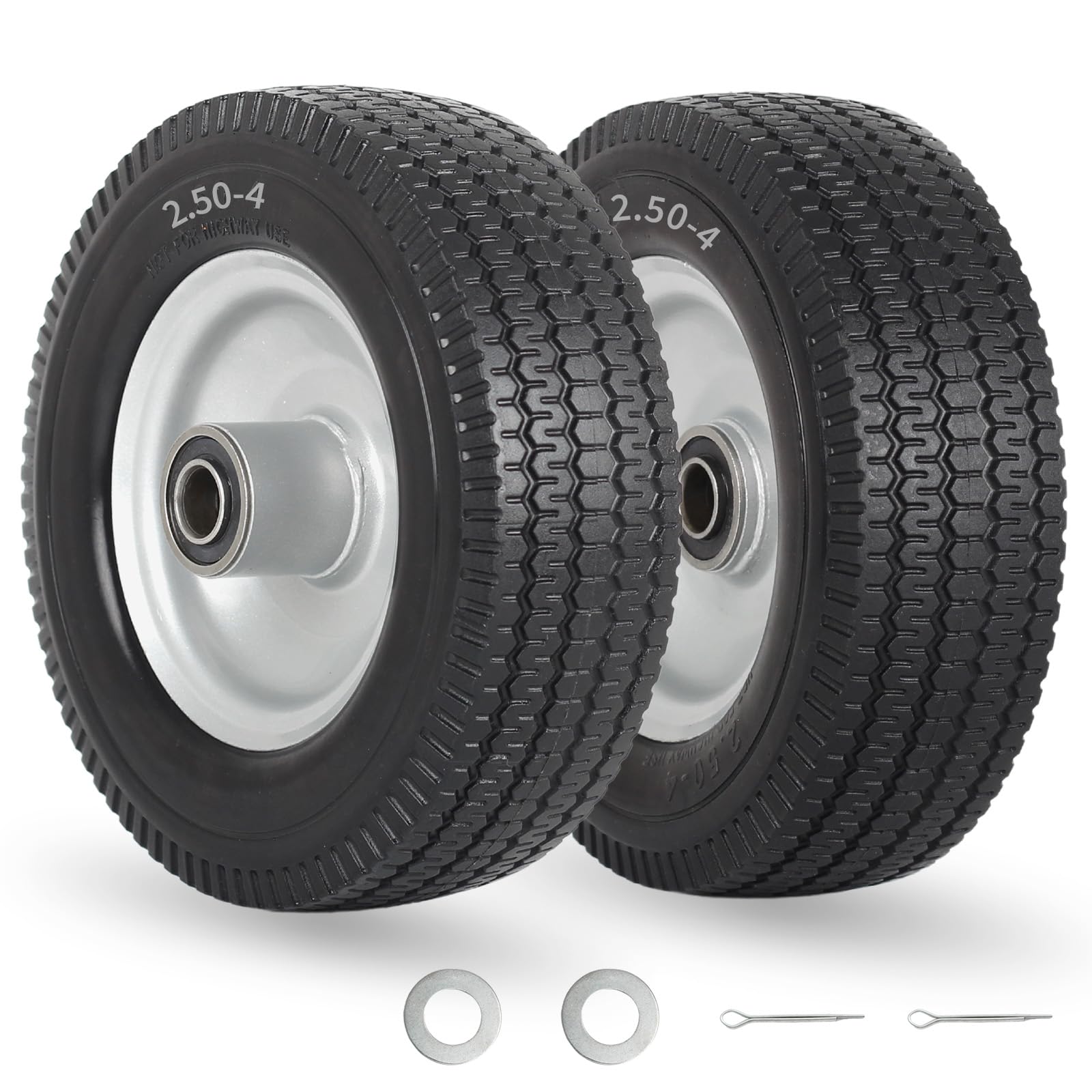 8-Inch Flat-free Tire and Wheel, 2.50-4 Solid Tire, 5/8" Axle Bore Hole, 2.2" Offset Hub for Hand Truck Garden Wagon Gorilla Cart Trolley Dolly Lawn Mover Go Kart Replacement, 2 Pack-image-46