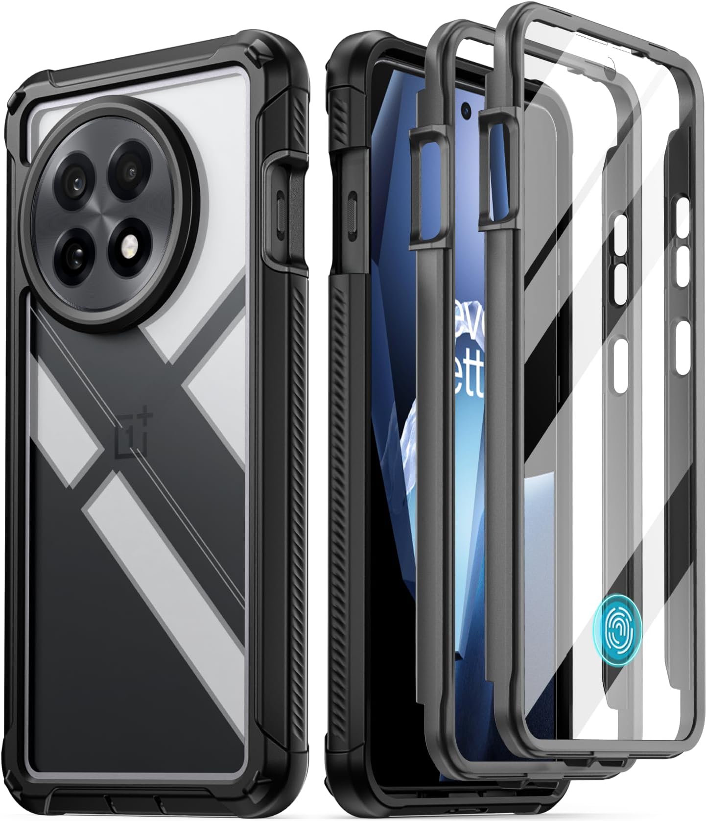 Poetic Guardian Case for OnePlus 13R 5G (2025), Built-in Screen Protector [Work with Fingerprint ID], [2 Front Frames] [20FT Mil-Grade Drop Tested] Full Body Shockproof Clear Cover Case, Black/Clear
