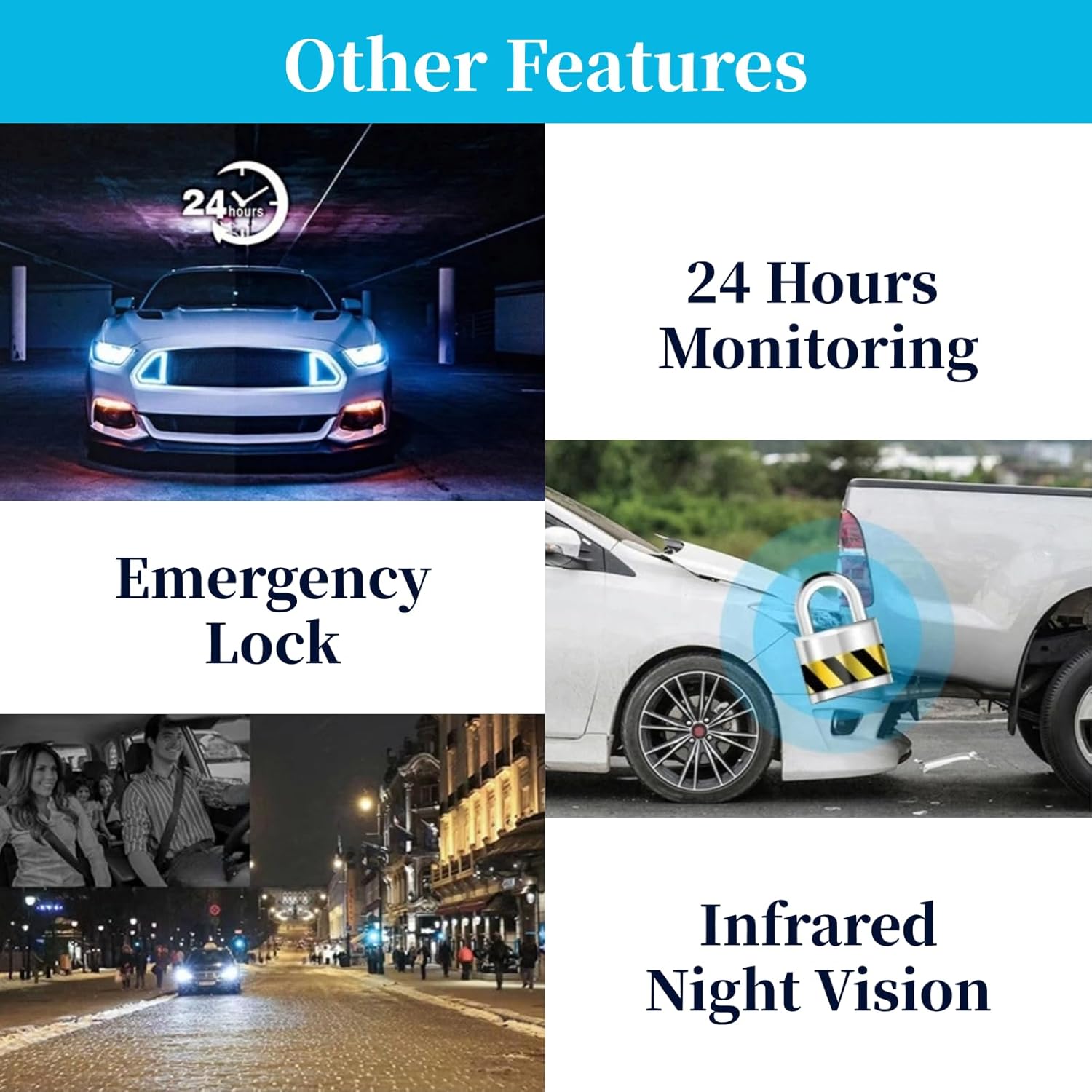 Dash Cam, 3 Lens 1080P Car Driving Recorder with Night Vision Loop Recording G Sensor Emergency Saving, 2in LCD Screen 170 Degree Angle, Multifunctional Car Camera