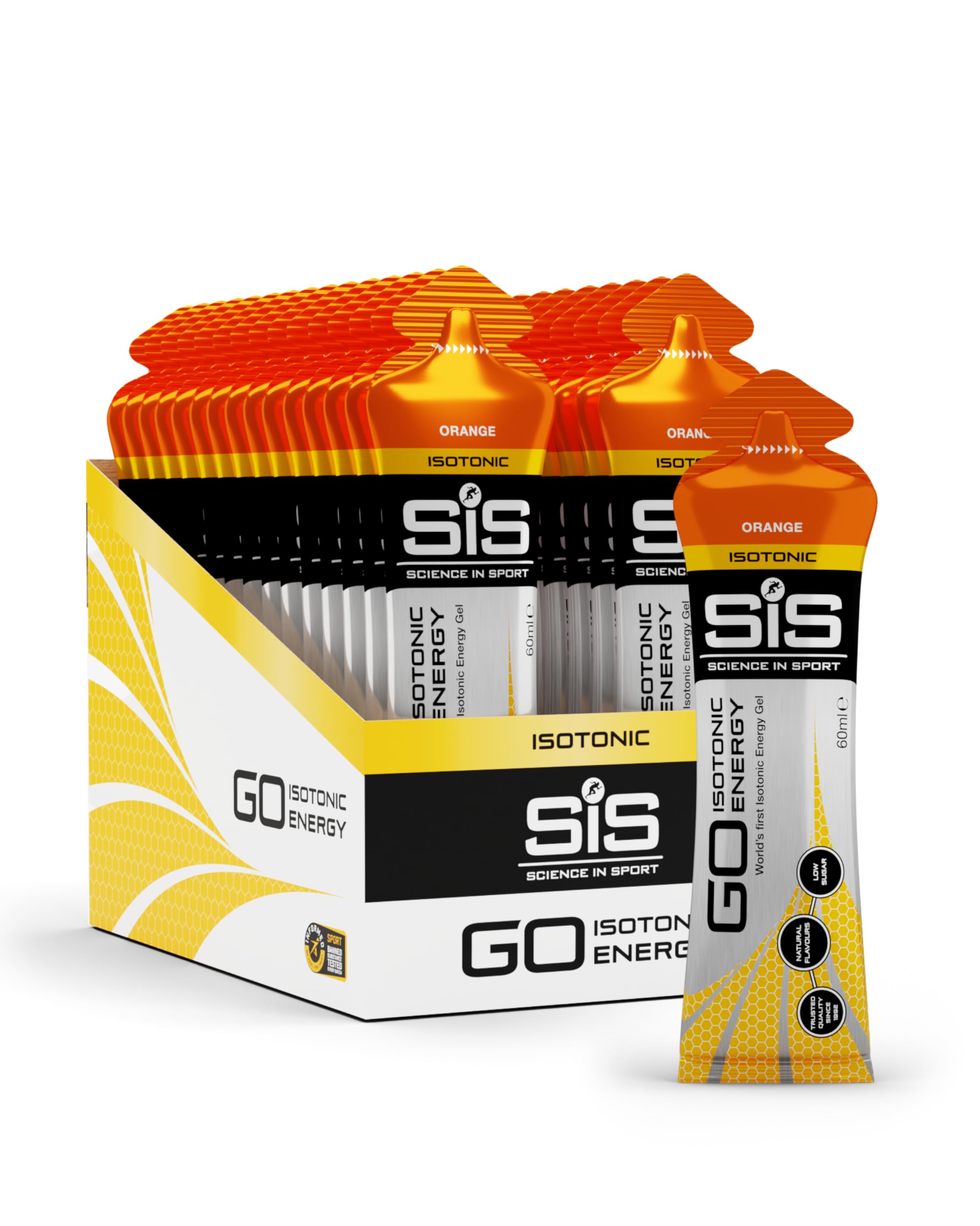 Science In Sport GO Isotonic Energy Gels, Running Gels with 22 g Carbohydrates, Low Sugar, Orange Flavour, 60 ml Per Serving (30 Pack)