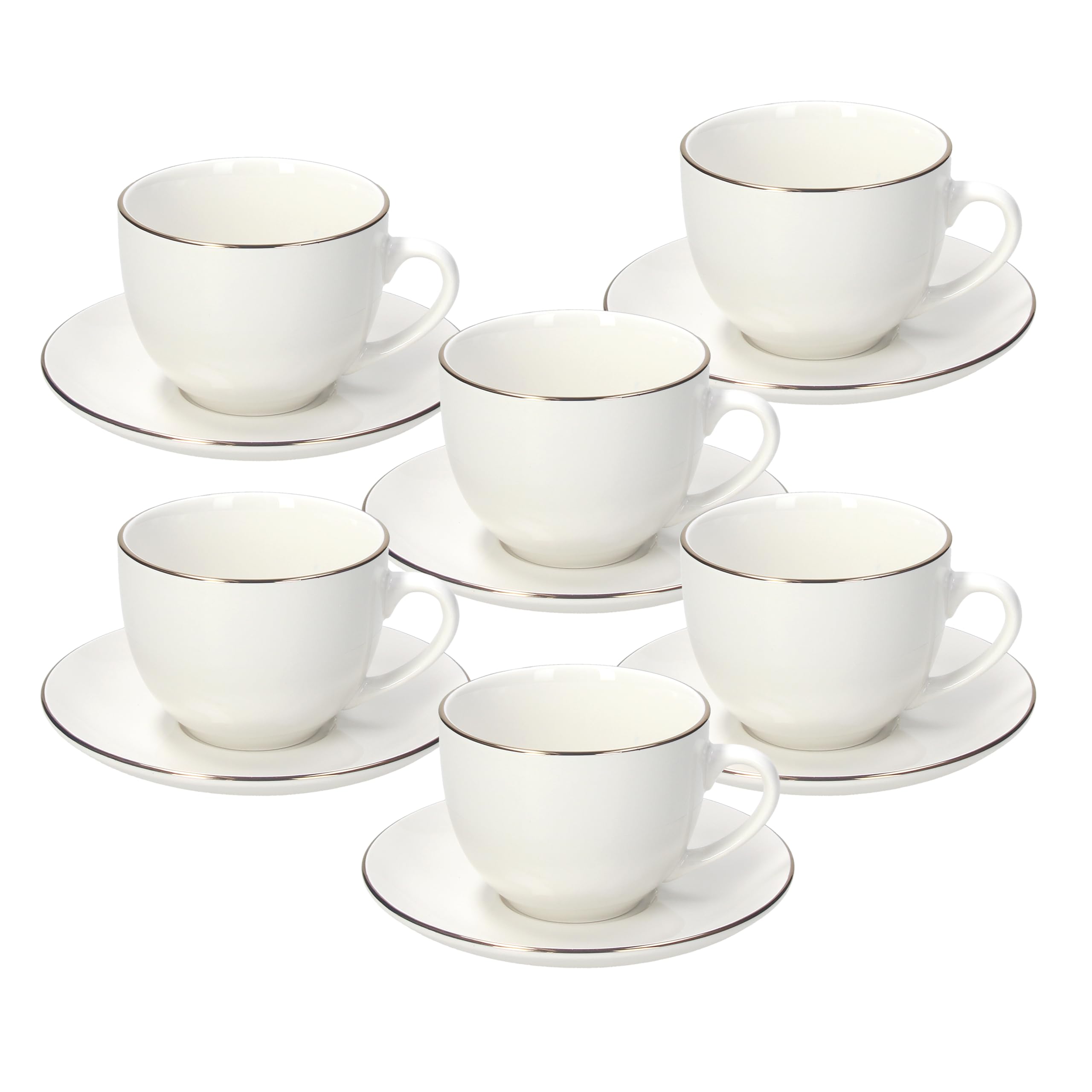 Tognana Fascetta Oro Pack of 6 Tea Cups with Saucer, Porcelain, White