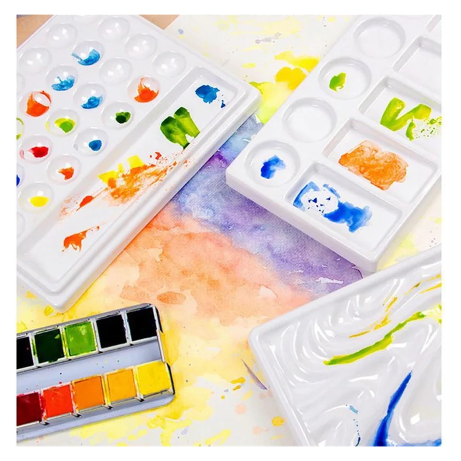 Paleta de Pintura para cerámica Paleta de Pintura artística Rectangular cerámica imitación, Paleta Acuarela vacía for, al óleo acrílica Gouache(20.7 * 15cm)