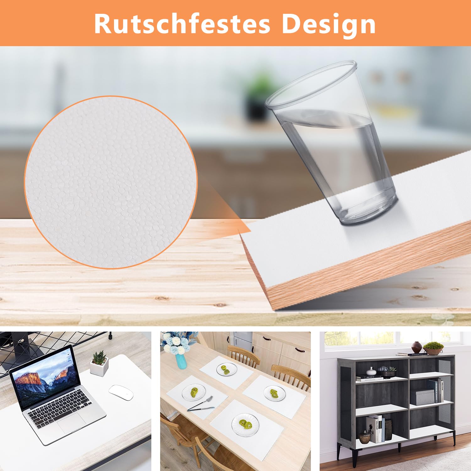 WochiTV Tappetino per cassetti, non adesivo, antiscivolo, impermeabile, tagliabile, per cucina, scaffali, bagno, cassetti, cassetta degli attrezzi, bianco (44,5 x 300 cm)