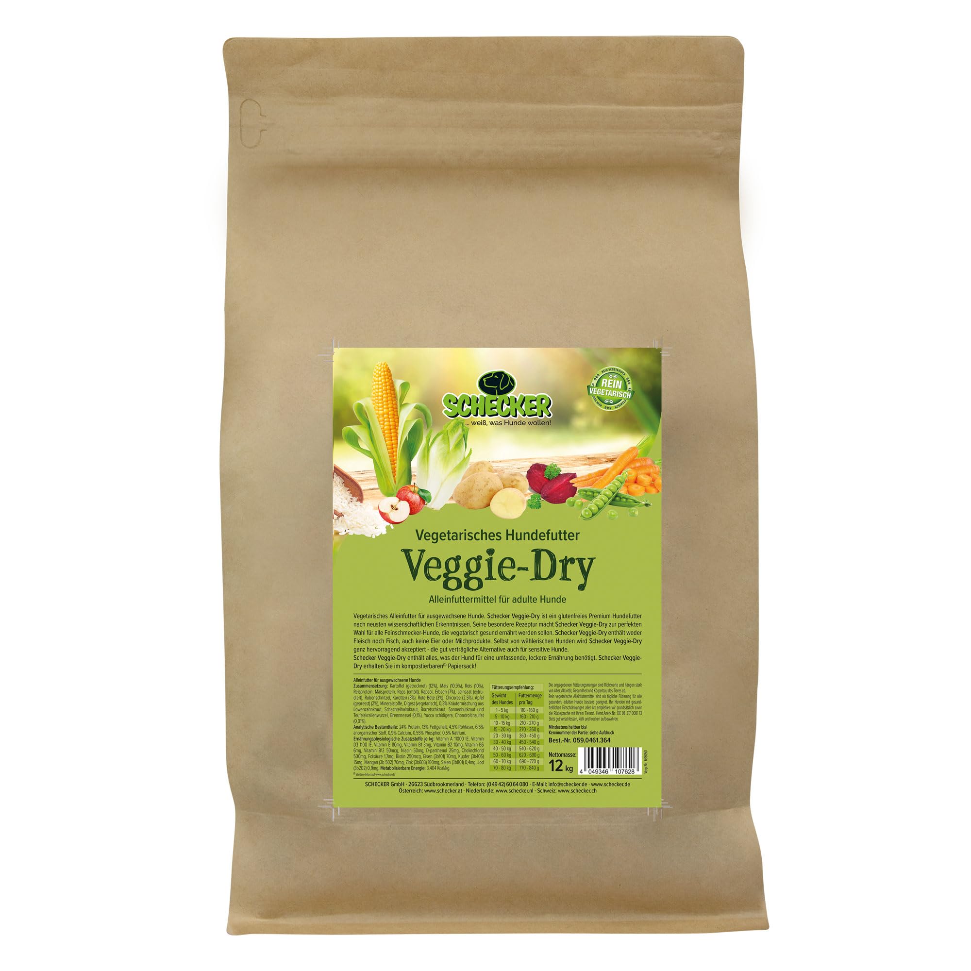 Veggie Dry - vegetarisches Hundefutter - ideal für alle Fleisch Allergiker 12 kg - Schecker Trockenfutter für Hunde