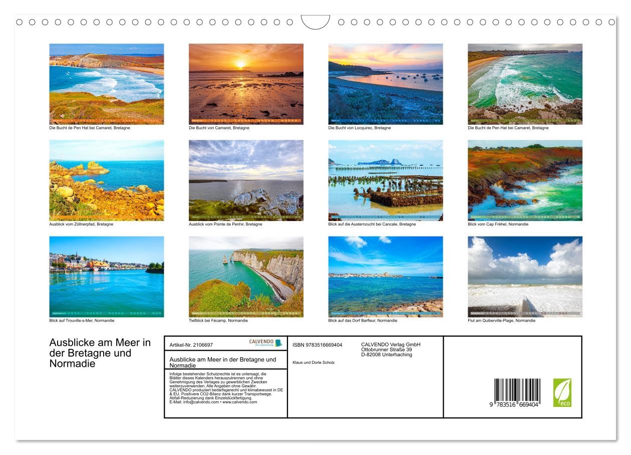 Ausblicke am Meer in der Bretagne und Normadie (Wandkalender 2026 DIN A3 quer), CALVENDO Monatskalender: Eine Reise für alle die Sehnsucht nach dem Meer haben.