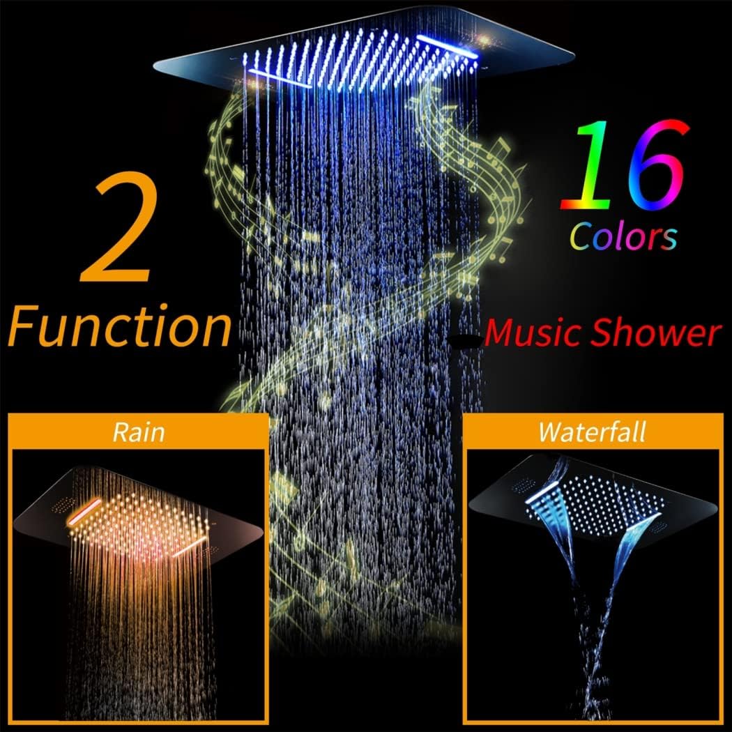 Image showing the two functions (rain and waterfall) and 16 LED colors of the shower system