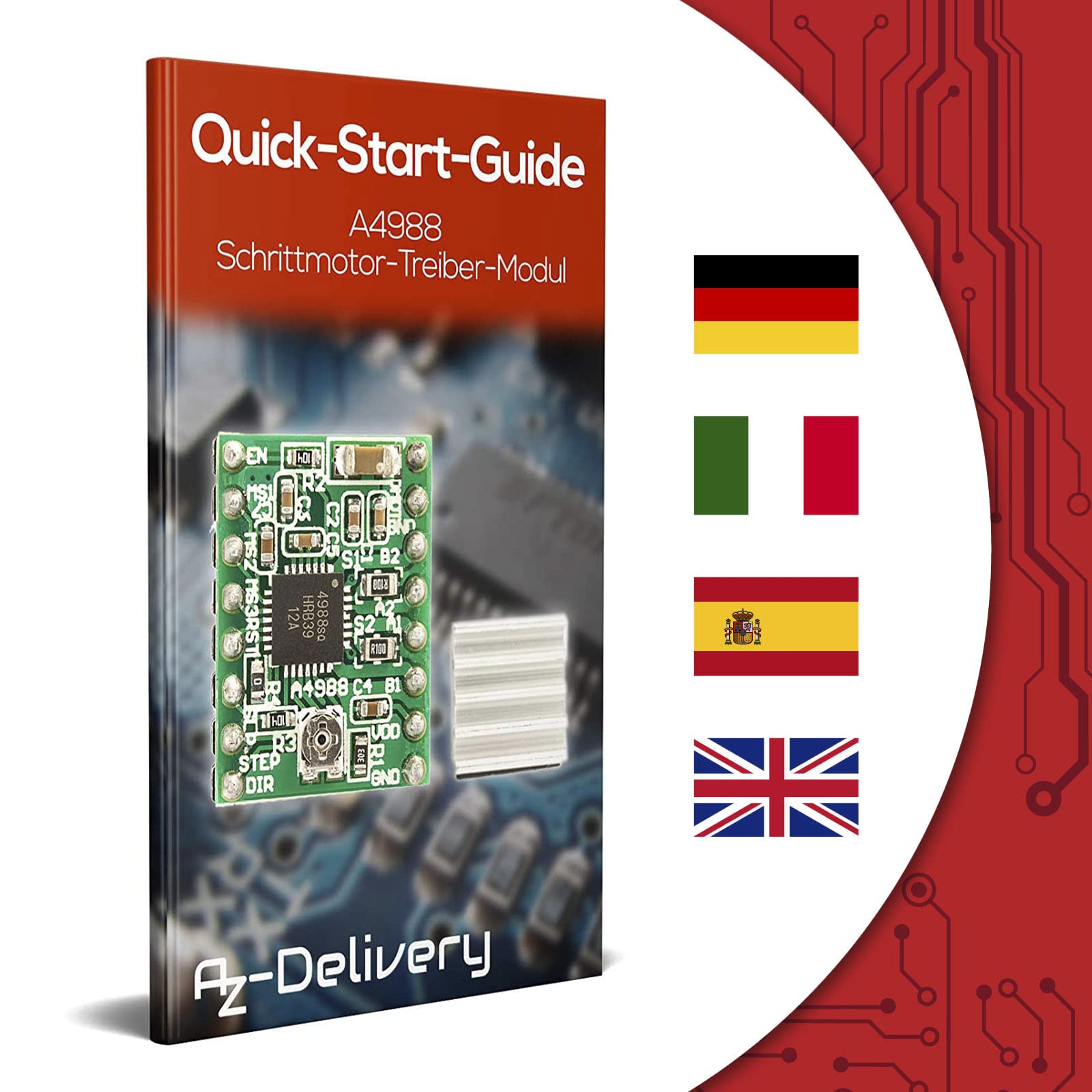 AZDelivery 3 x A4988 Moduł sterownika silnika krokowego z radiatora kompatybilny z Arduino i Raspberry Pi w zestawie e-Book!