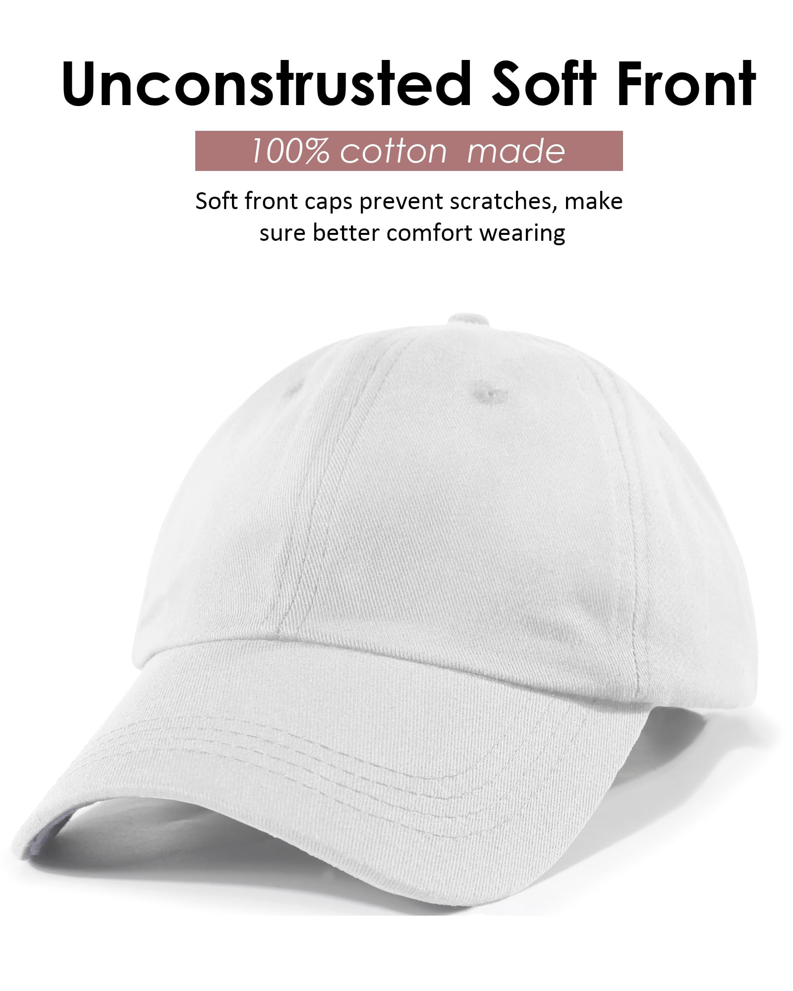 Womens Satin Lined Unstructured Baseball Cap Unisex Silk Lining Washed Cotton Adjustable Vintage Dad Hat White