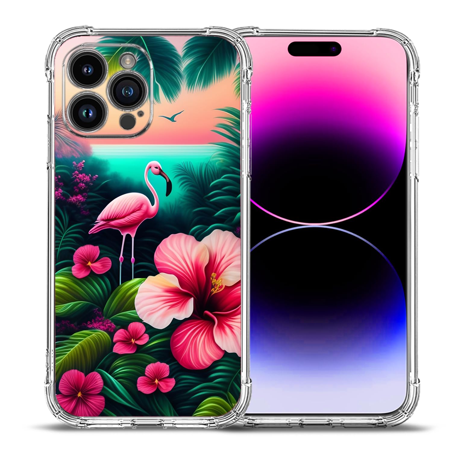 Beaucov Case for iPhone 16 Pro Max,Pink Flamingo Flowers Bird Drop Protection Shockproof Case TPU Full Body Protective Scratch-Resistant Cover for