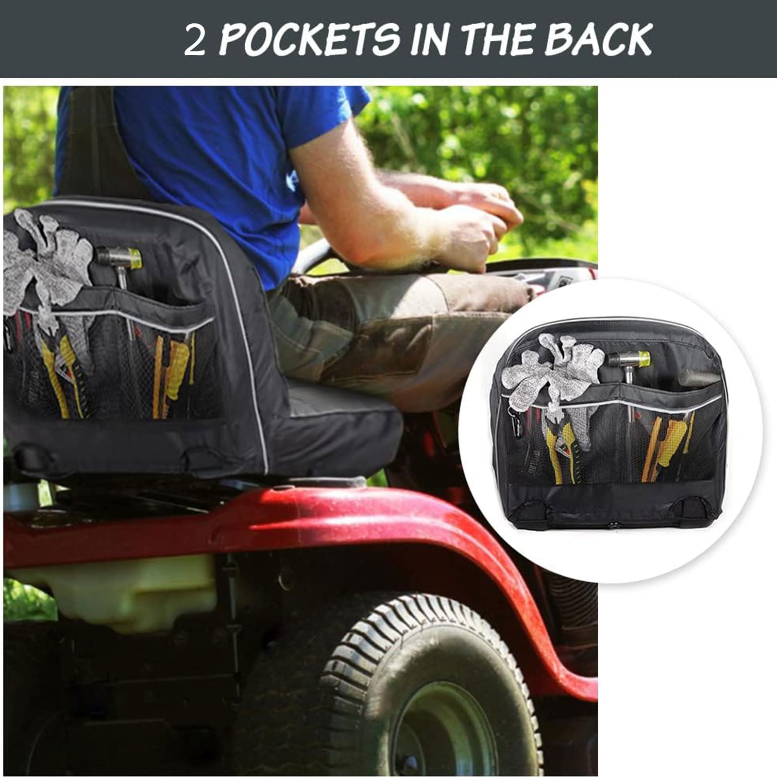 HOMEYA Funda de Asiento para cortacésped, Resistente al Agua, Oxford 600D, Funda de Asiento de Tractor con Acolchado y Bolsillos Traseros, para Asientos de 12.2 a 14.2 Pulgadas de Alto, se Adapta a