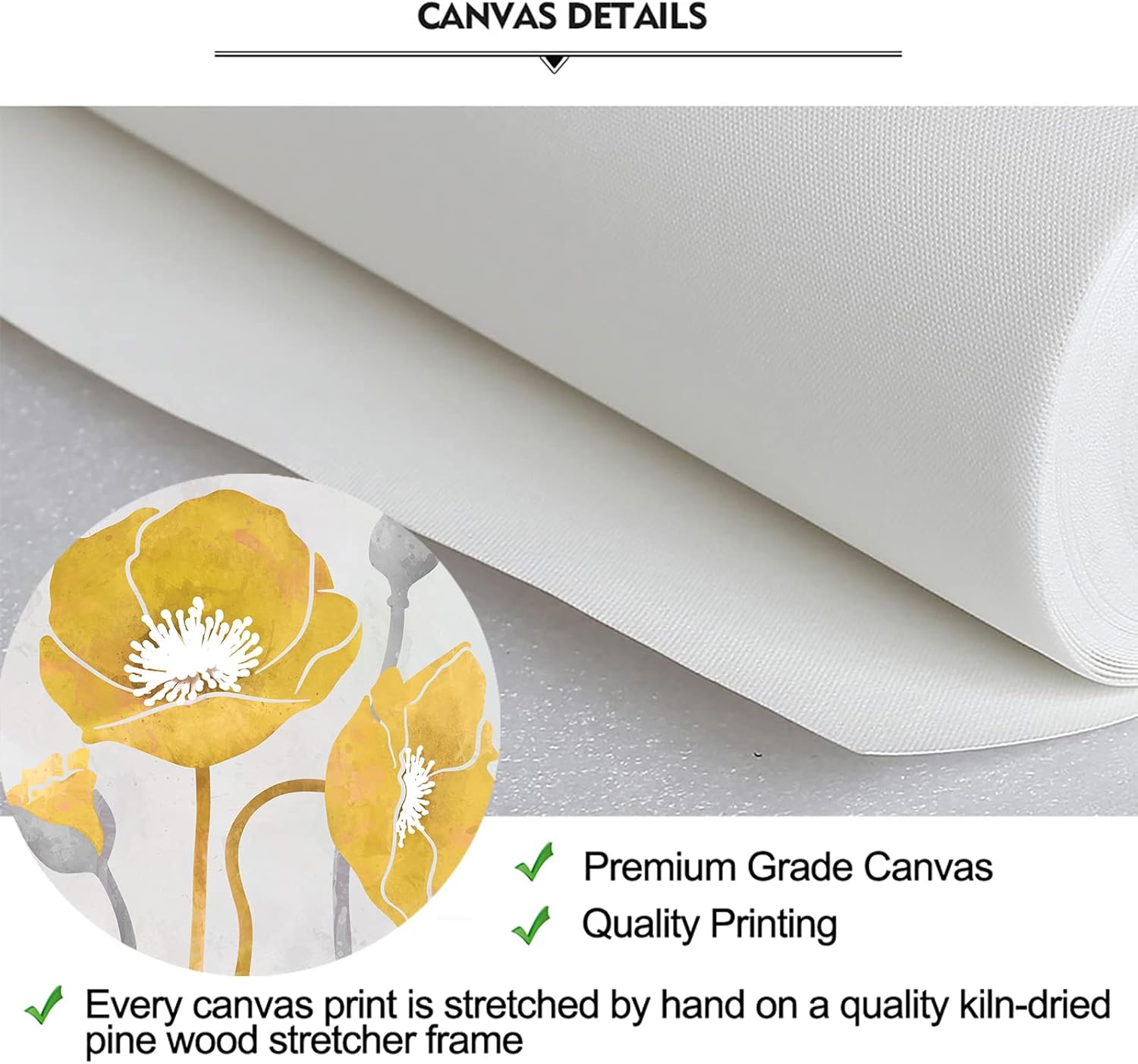 iKNOW FOTO Canvas Set of 3 Wall Art Elegant Poppy Flower Posters and Prints Modern Floral Painting Picture for Living Room Guest Room Decor Wood Frame Stretched Easy to Hang 12x12x3pcs (Yellow)