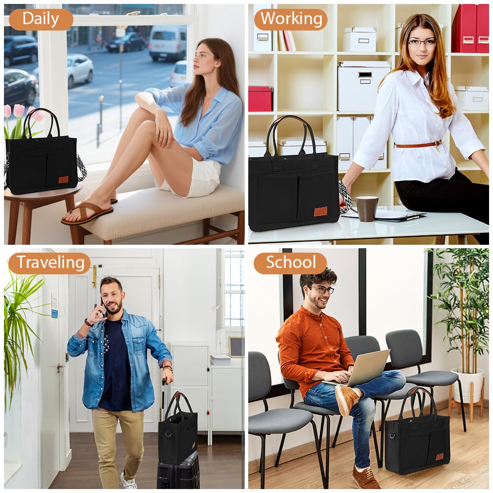 Aucuu Canvas Tasche Damen, Große Handtasche mit 2 Verstellbaren Schultergurten, Arbeitstasche Schultertaschen, 15,6 Zoll Laptop Tasche, Tote Bag Damen, Umhängetasche für Schule Arbeit Reise