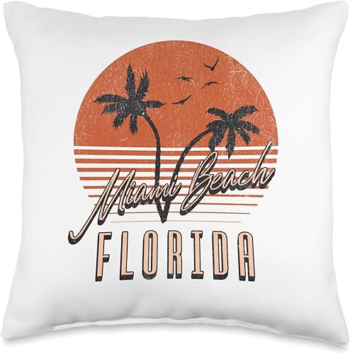 Miami Beach Florida Surfing Surf Ocean Vintage USA Miami Throw Pillow, 16x16, Multicolor