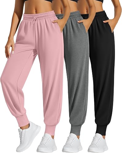 Oakgarden 3 Pack Women's Sweatpants Jogger High Waisted Drawstring Athletic Runn