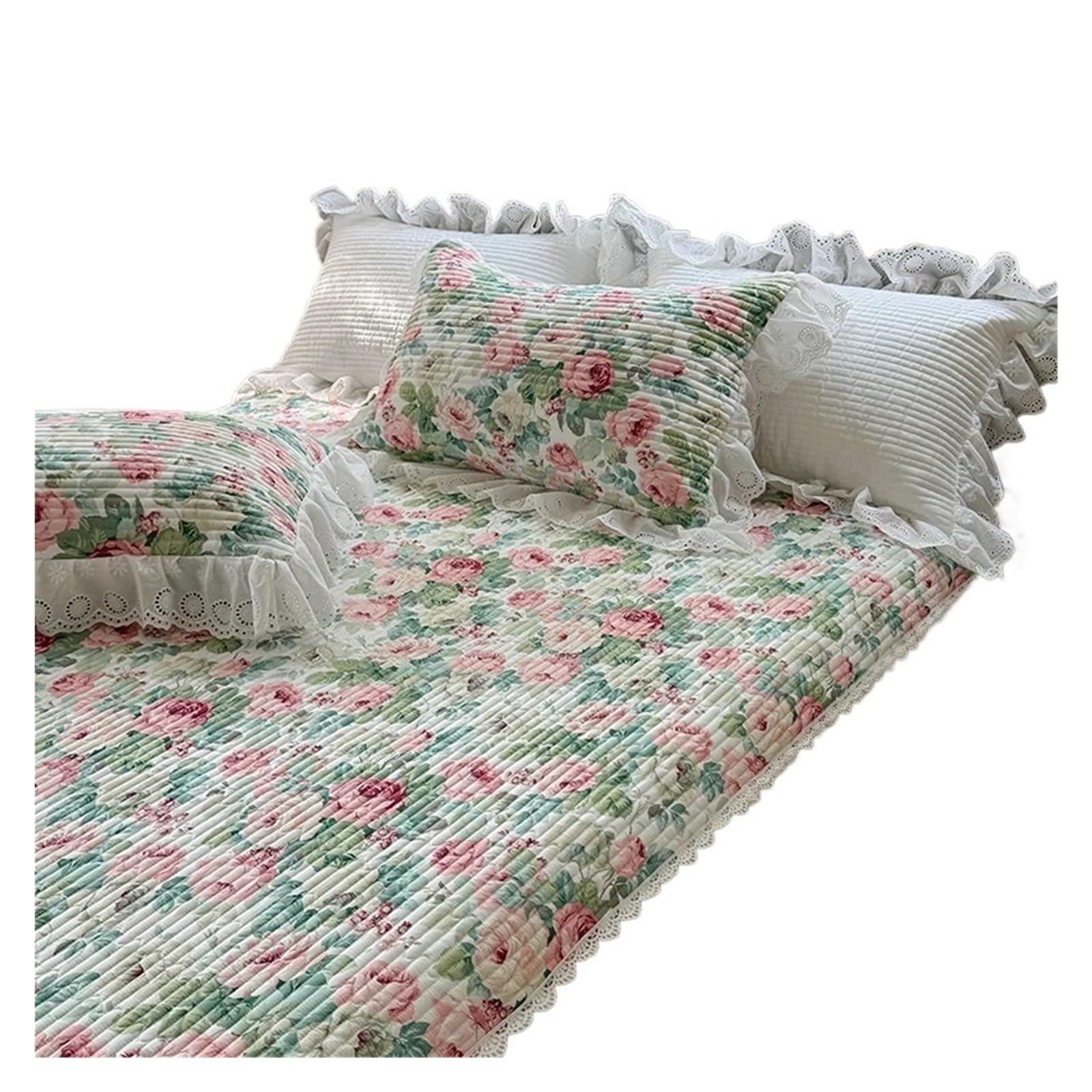 3Pcs Lace Ruffles Quilted Bed Skirt, Mattress Cover, Bedspread, Sheet, With Pillowcases, Suitable For 1.2M/1.5/1.8/2M(47 * 36mm,180X200cm 3pcs)