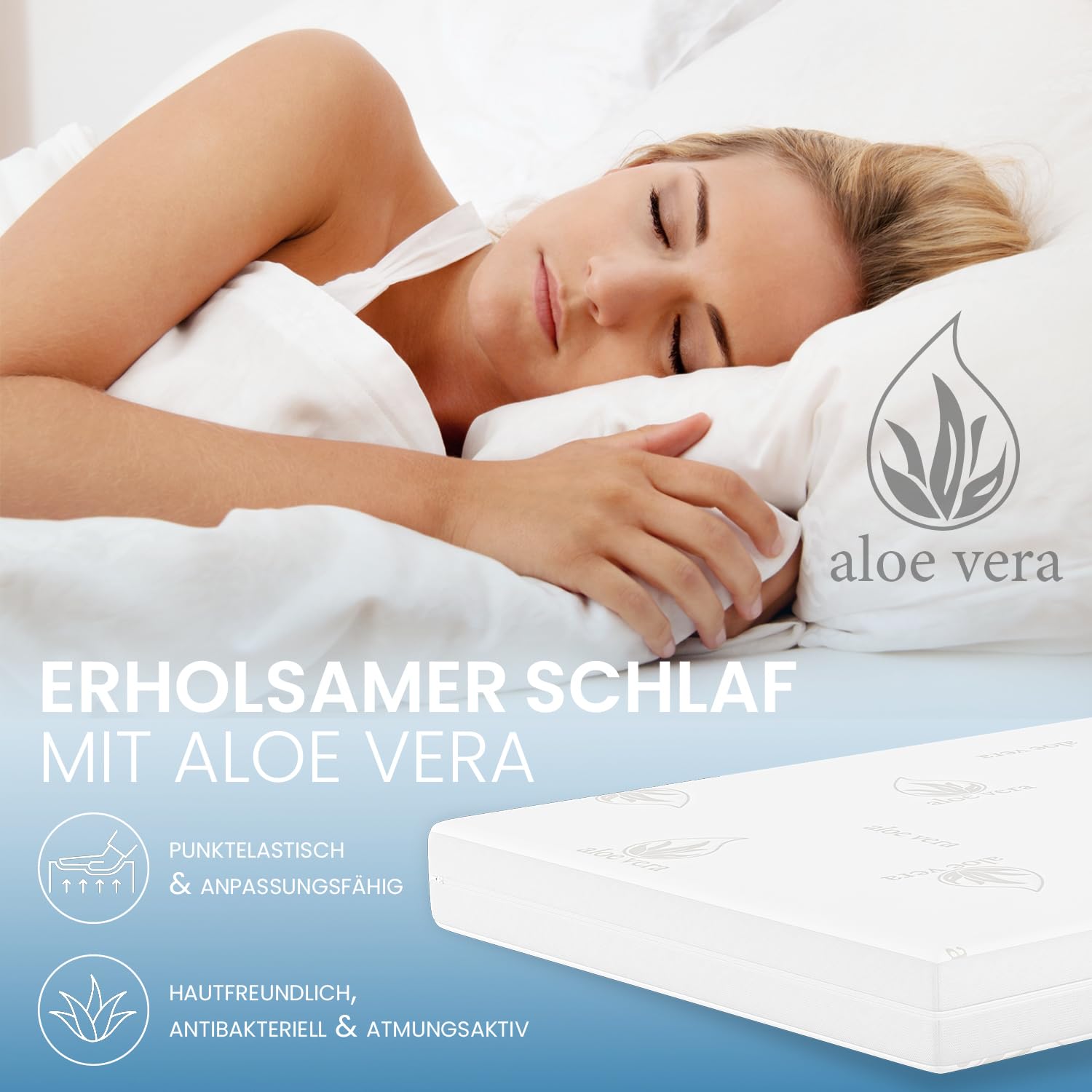ELONEO Viskoelastischer Matratzen-Topper, MemoryFoam Matratzenauflage, Viscoauflage, Wendefunktion mit 2 Härtegraden, inkl. Aloe Vera Bezug (80 x 190 cm, Viskoschaum 7 cm)