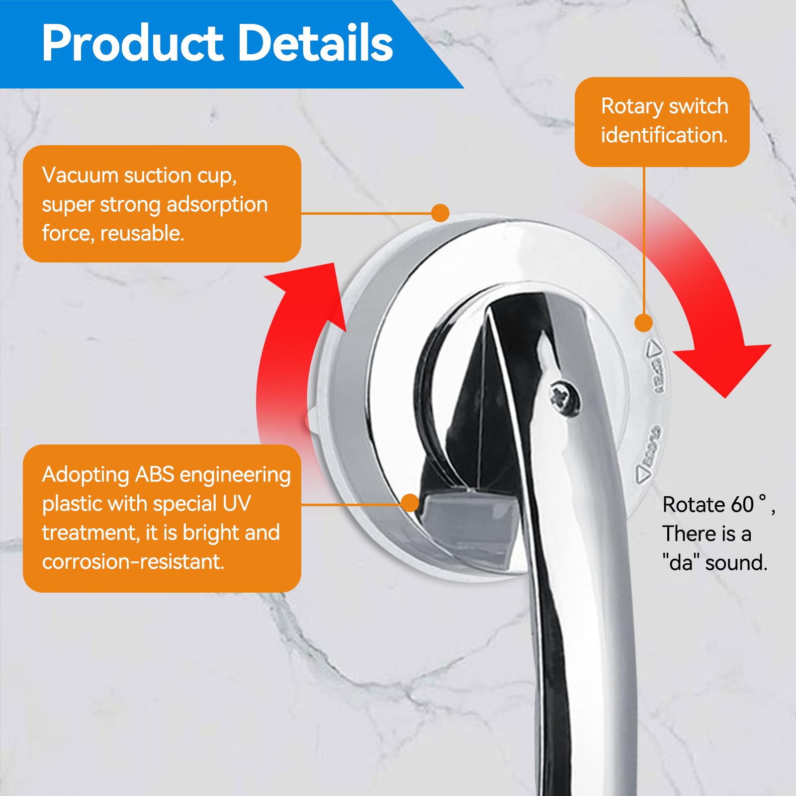 19.6cm/7.7in Grab Bars for Bathroom, Balance Assit Bathroom Shower Handle Suction Cup Handrail Safety Hand Grip