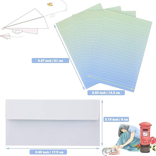 Miniatura 6 de 32 piezas de papel de papelería de escritura colorido sobre de letras y 16 sobres, 24 calcomanías de sobre de impresión de agradecimiento para