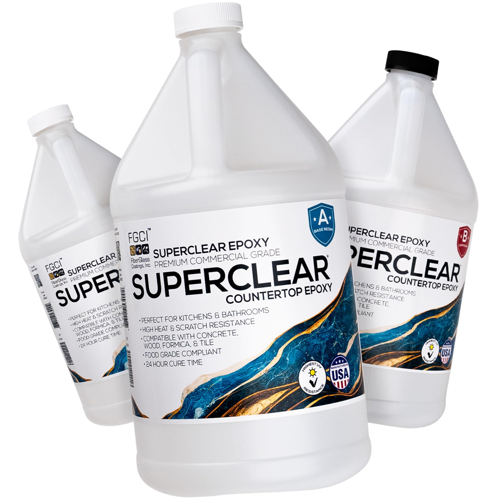 Superclear Countertop Epoxy Kit, 3 gal, Food Grade Safe, Ultra Durable Heat UV Resistant for Kitchen Counters, Bathrooms, Bar Tops & Tables, Crystal Clear Gloss, DIY Coat, Formica, Wood, Concrete