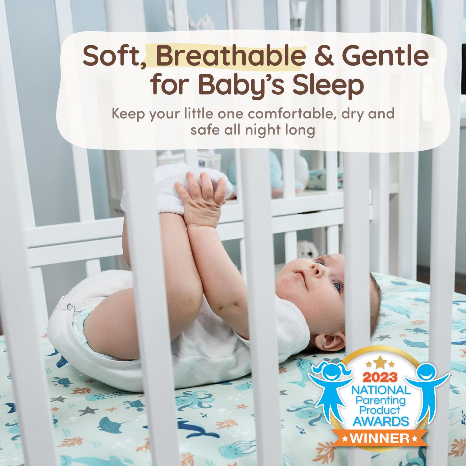 Tytuł: My Little Zone Baby Crib prześcieradło z gumką żeglarskie - bawełniane prześcieradła do pokoju dziecięcego do łóżeczka dziecięcego - neutralne dla płci (turkusowo-białe), 2 szt
