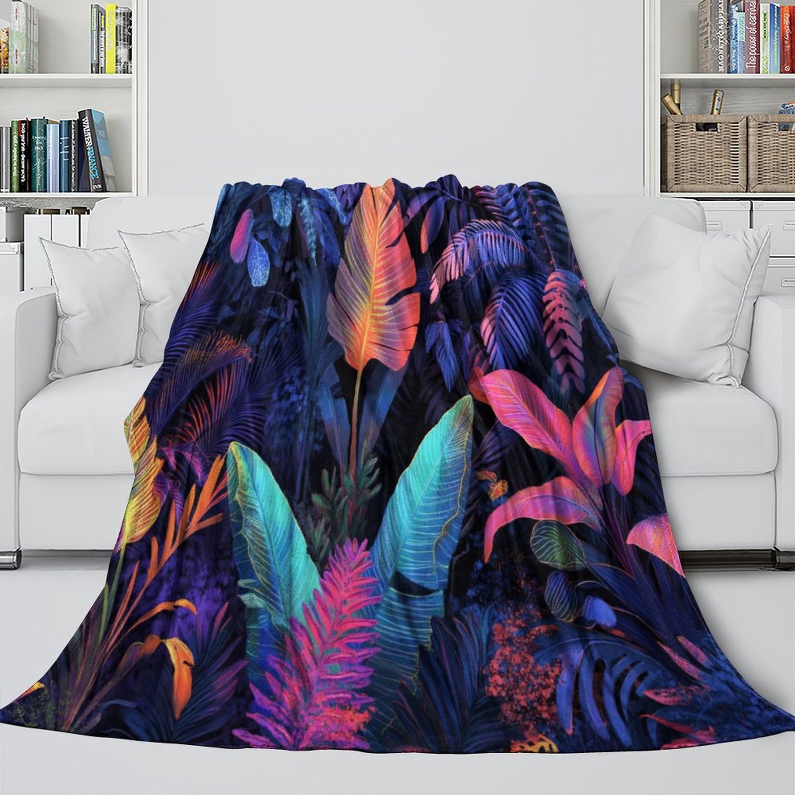 Piante della giungla tropicale in strane, luminose, neon Coperta 3D Colori simili Coperta Stampa Per Adolescenti E Adulti, Morbida Coperta in Peluche Per Le Vacanze 80x90inch(200x230cm)