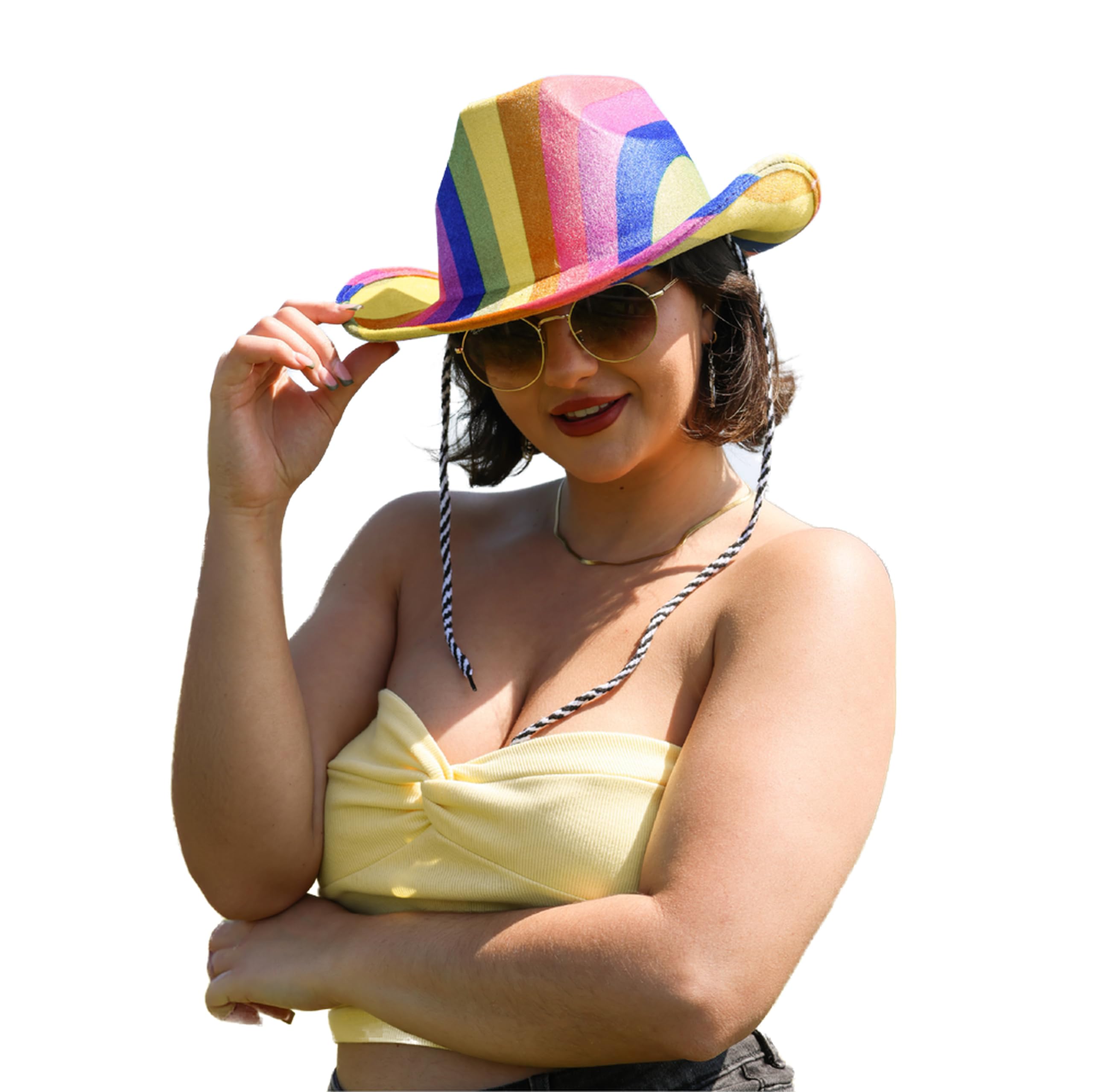Adults Rainbow Cowboy Hat - Pack of 3 - Muticoloured Cowboy Hat with Adjustable String - Pride Month Pride Events Pride Marches Wild West Fancy Dress Accessory
