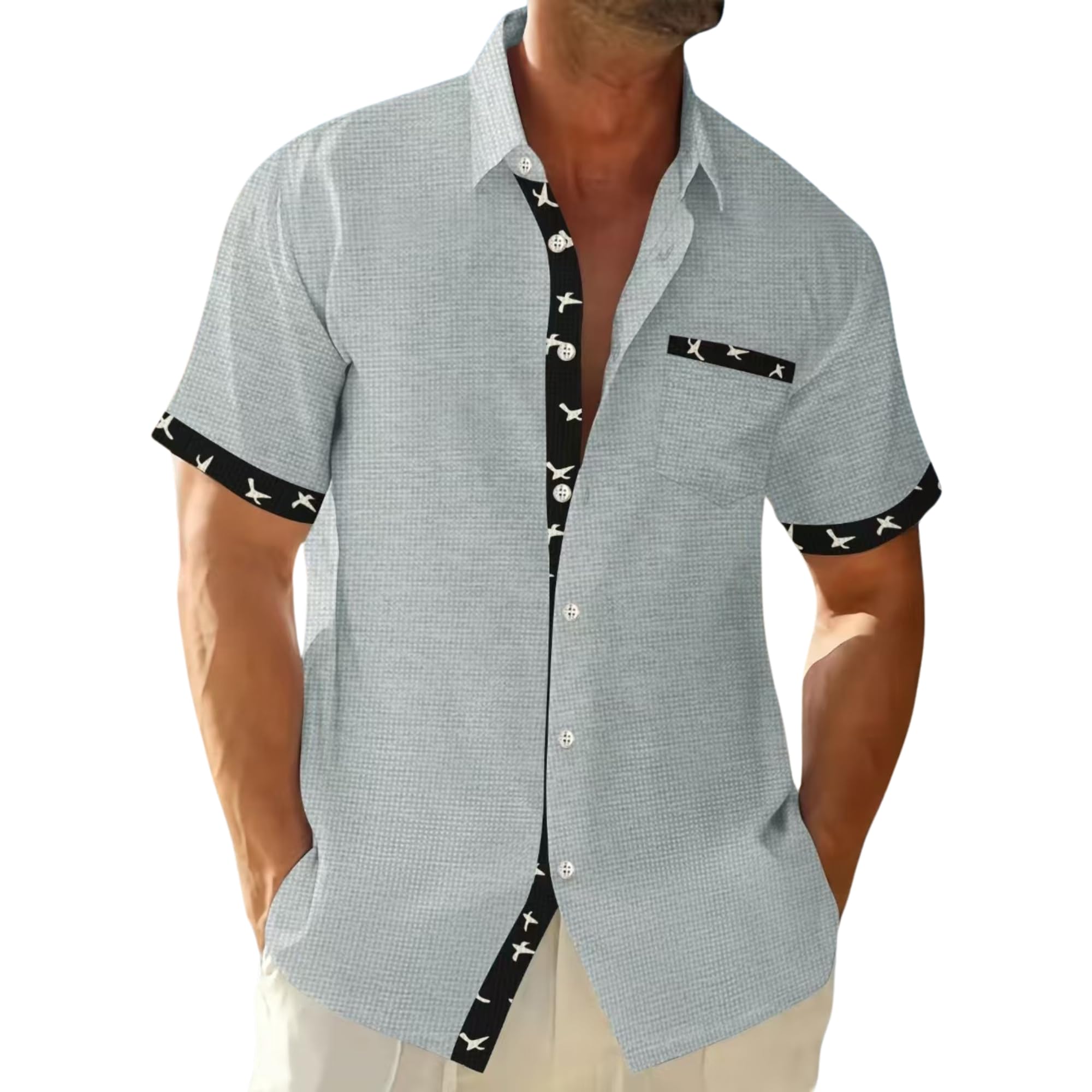 DMOYALA Men's Button Down Shirts Summer Short Sleeve Hawaiian Shirts Business Casual Shirts Wrinkle Free Waffle Shirts