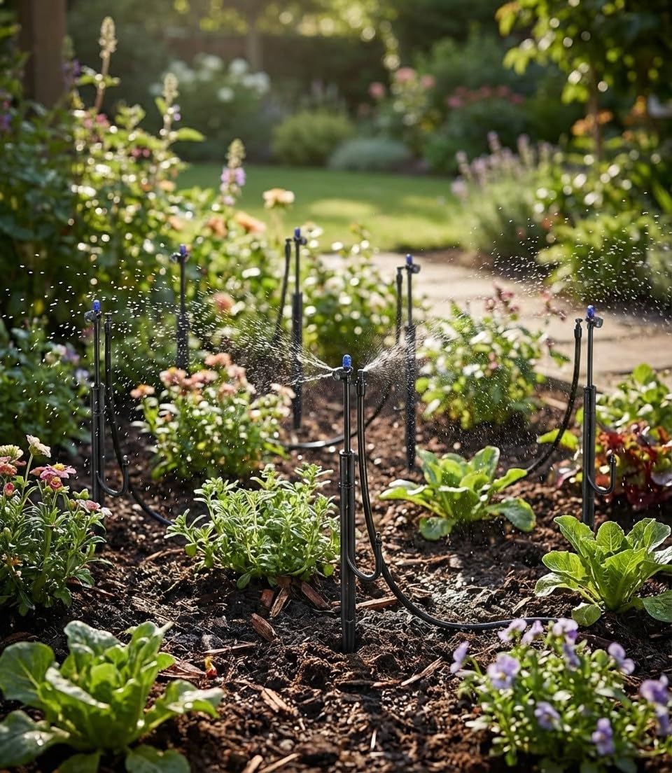Suinga Microaspersor de Riego 180º Ajustable con Estaca y Microtubo 31 cm | Pack 10 Aspersores de Riego para Jardin | Aspersor de Riego para Plantas y Arriates