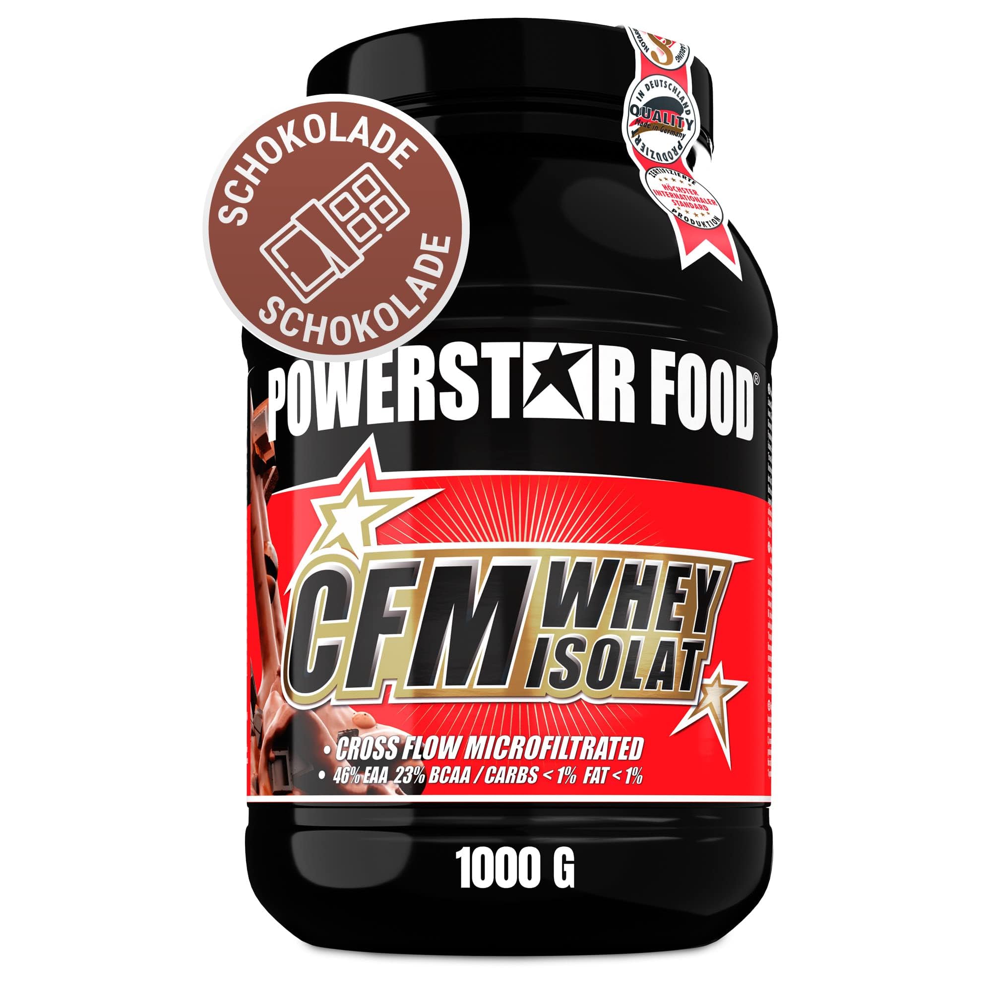 Powerstar 100% CFM WHEY ISOLATE 1kg | 96,5% Protéine s.s. | Poudre de protéine pour la musculation | Fabrication allemande | Protein Powder hautement dosée à base de lait de pâturage | Chocolat